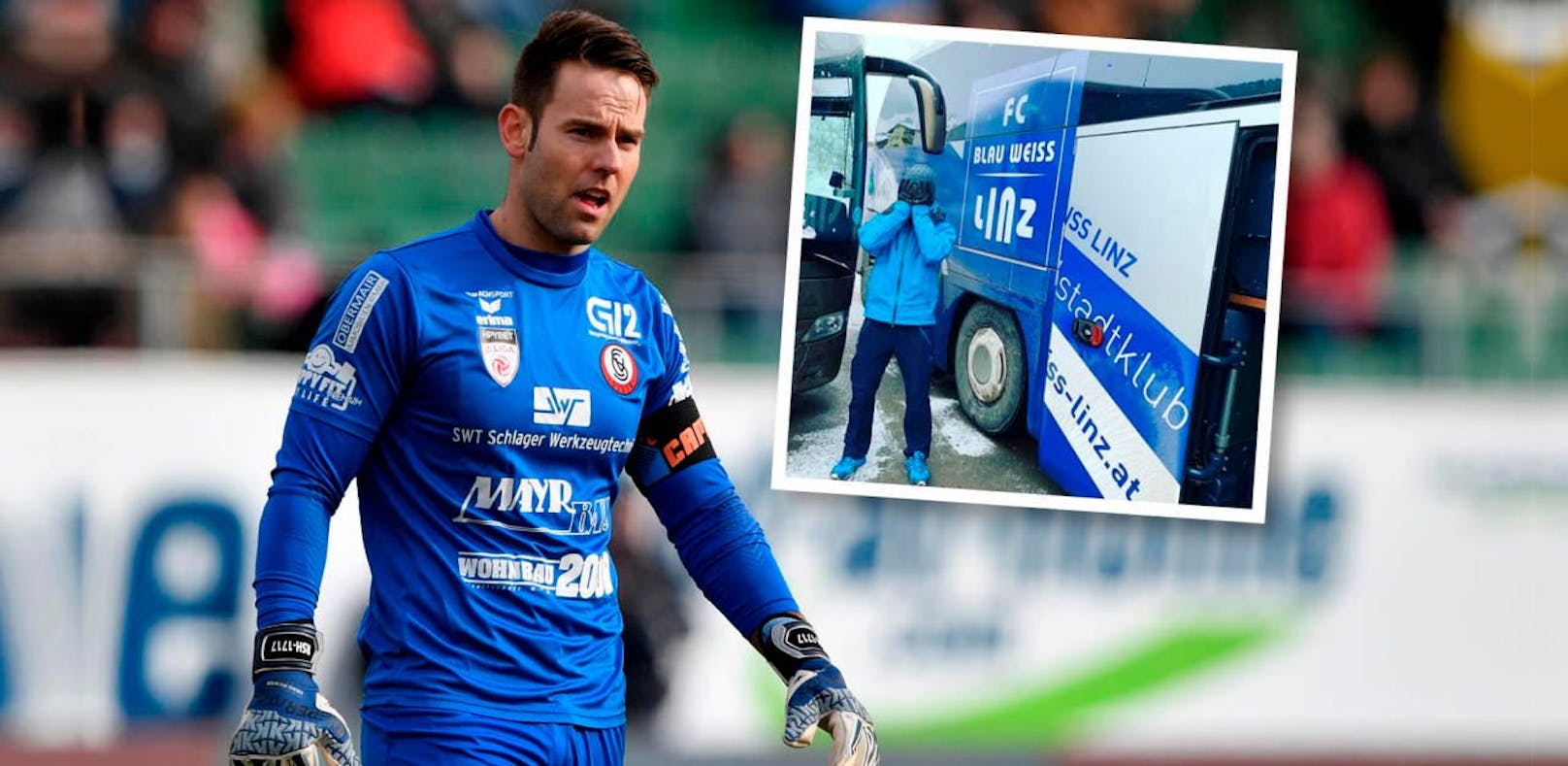 Vorwärts-Goalie Reinhard Großalber musste mit dem Bus von Blau Weiß Linz heimfahren.